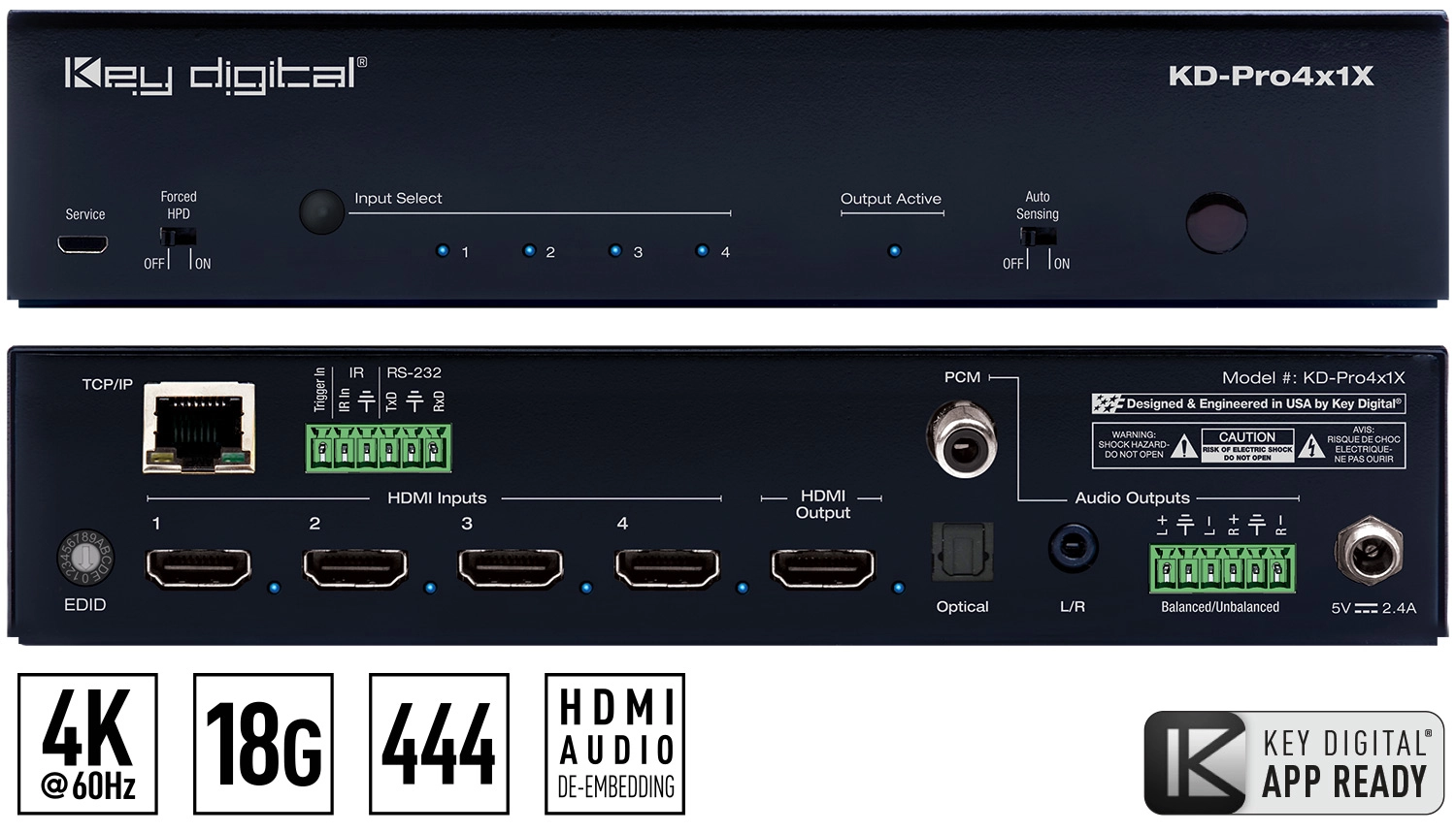 Key Digital KD-Pro4x1X-2 4x1 4K/18G HDMI Switcher