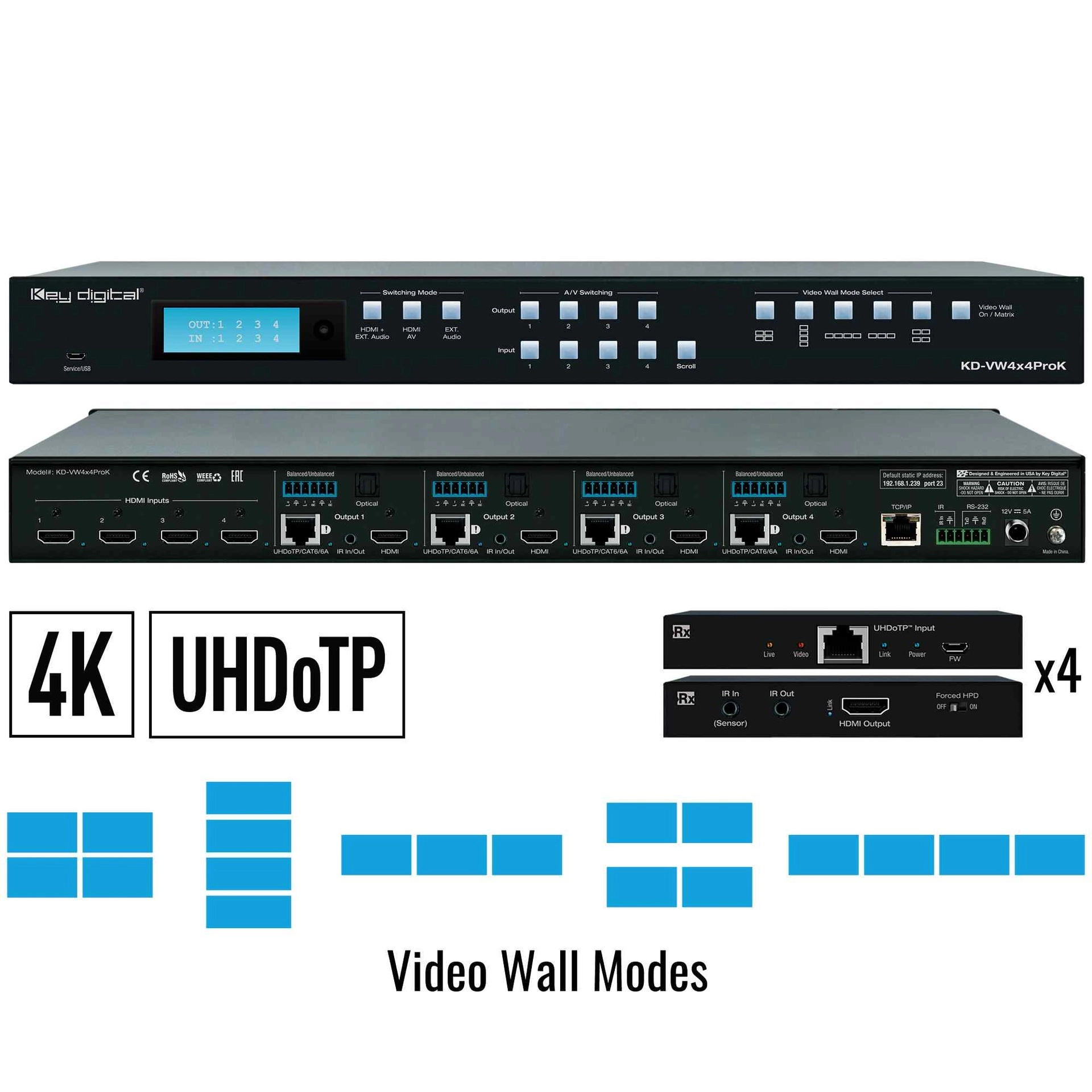 Key Digital KD-VW4x4ProK 4x4 4K UHD HDMI Video Wall Processor