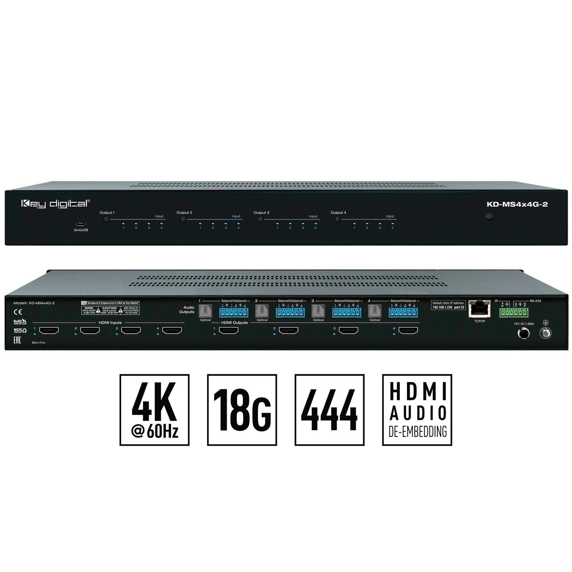 Key Digital KD-MS4x4G-2 4x4 4K/18G HDMI Matrix Switch