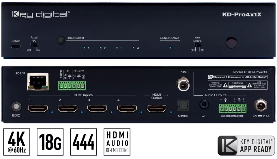 Key Digital KD-Pro4x1X-2 4x1 4K/18G HDMI Switcher