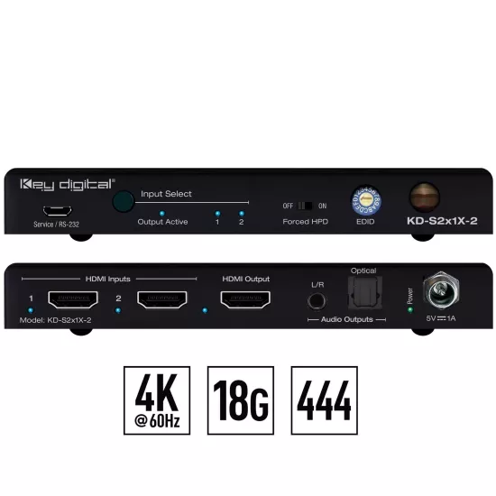 Key Digital KD-S2X1X-2 2x1 4K/18G HDMI Switcher 