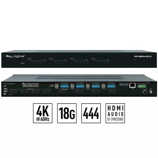 Key Digital KD-MS4x4G-2 4x4 4K/18G HDMI Matrix Switch