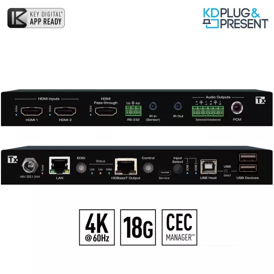 Key Digital KD-PS22UTx 4K/18G HDBaseT 2x1 Switcher + Extender (TX Only)