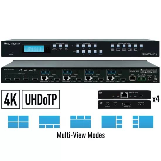 Key Digital KD-MLV4x4Pro 4x4 4K UHD HDMI Seamless Matrix Switcher